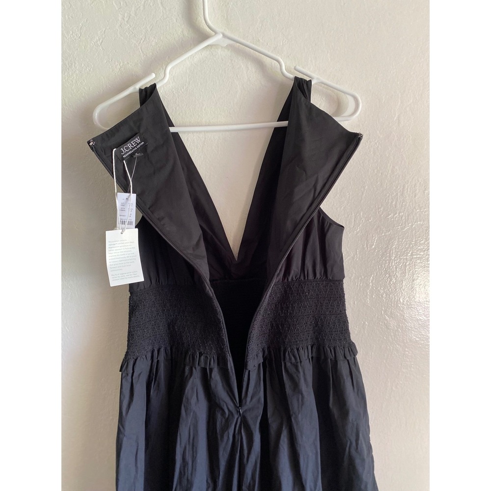 NEW J.Crew Plunge Smocked-Waist Dress Cotton Poplin Black Womens Medium - Picture 9 of 12